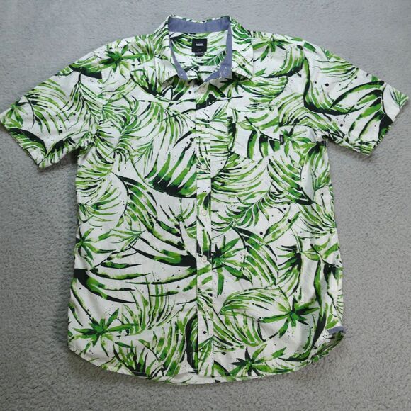 Vans Shirt Mens Large Tailored Fit Green Floral Tropical Print Y2K Skater Surfer - Picture 1 of 12